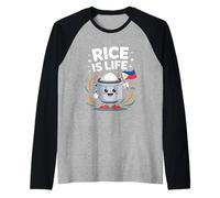 Funny Rice Is Life Cute Antropomorphic Cooker Camiseta Manga Raglan