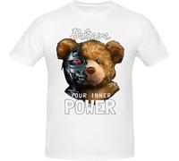 Funny Robot Bear T Shirts Harajuku Streetwear tee Cotton Fashion Short Sleeve Believe You Inner Clothing White XL