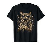 Funny Rock Cat Cantando Vintage Animal Meme Art Camiseta