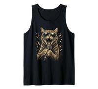 Funny Rock Cat Cantando Vintage Animal Meme Art Camiseta sin Mangas