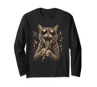 Funny Rock Cat Cantando Vintage Animal Meme Art Manga Larga