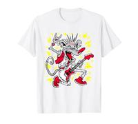 Funny Rock & Roll Rat Cool Cat Rocking out Tocando la Guitarra Camiseta gráfica económica, Hombre, Blanco, XL