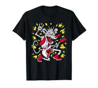Funny Rock & Roll Rat Cool Cat Rocking out Tocando la Guitarra Camiseta gráfica económica, Hombre, Negro, M
