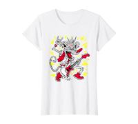 Funny Rock & Roll Rat Cool Cat Rocking out Tocando la Guitarra Camiseta gráfica económica, Mujer, Blanco, L