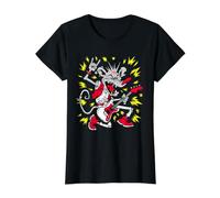 Funny Rock & Roll Rat Cool Cat Rocking out Tocando la Guitarra Camiseta gráfica económica, Mujer, Negro, M