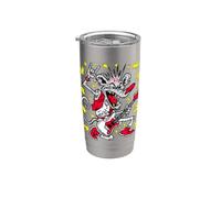 Funny Rock & Roll Rat Cool Cat Rocking Out tocando la guitarra Vaso térmico de acero inoxidable de doble pared