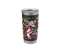 Funny Rock & Roll Rat Cool Cat Rocking Out tocando la guitarra Vaso térmico de acero inoxidable de doble pared