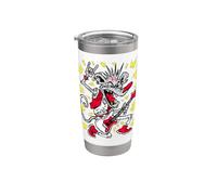 Funny Rock & Roll Rat Cool Cat Rocking Out tocando la guitarra Vaso térmico de acero inoxidable de doble pared