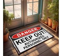Funny Rugs For Front Door Red And White Danger Sign: Keep Out - Felpudo con texto en inglés "Keep Out" (65 x 90 cm)
