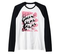 Funny Sakura Cute Cozy Cats - Árbol de cerezo japonés Camiseta Manga Raglan