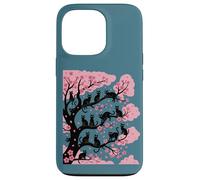 Funny Sakura Cute Cozy Cats - Árbol de cerezo japonés Carcasa para iPhone 13 Pro
