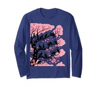 Funny Sakura Cute Cozy Cats - Árbol de cerezo japonés Manga Larga