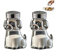 Funny Salt and Pepper Glass Bottle, Cute Animal Cat and Dog Glass Spice Containers with Stainless Steel Lids, Clear Seasoning Dispenser Jars for Kitchen Cooking, BBQ, Camping, Picnic (Dogs)