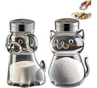 Funny Salt and Pepper Glass Bottle, Cute Animal Cat and Dog Glass Spice Containers with Stainless Steel Lids, Clear Seasoning Dispenser Jars for Kitchen Cooking, BBQ, Camping, Picnic (Cat+Dog)
