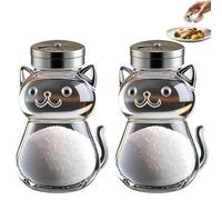 Funny Salt and Pepper Glass Bottle, Cute Animal Cat and Dog Glass Spice Containers with Stainless Steel Lids, Clear Seasoning Dispenser Jars for Kitchen Cooking, BBQ, Camping, Picnic (Cats)