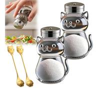 Funny Salt and Pepper Glass Bottle, Cute Salt Pepper Containers with Glass Bottle Stainless Steel Lids for Kitchen Cooking, BBQ, Bar, Table, Camp - Fun Gift with Animal Cat & Dog Shapes (2B)