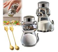 Funny Salt and Pepper Glass Bottle, Cute Salt Pepper Containers with Glass Bottle Stainless Steel Lids for Kitchen Cooking, BBQ, Bar, Table, Camp - Fun Gift with Animal Cat & Dog Shapes (Mix)