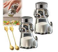 Funny Salt and Pepper Glass Bottle, Cute Salt Pepper Containers with Glass Bottle Stainless Steel Lids for Kitchen Cooking, BBQ, Bar, Table, Camp - Fun Gift with Animal Cat & Dog Shapes (2A)