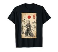 Funny Samurai Cat Warrior Japanese Ukiyo-e Ink Wash Painting Camiseta