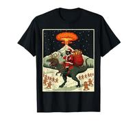 Funny Santa Cat Riding Rex Dinosaur Christmas Vintage Kids Camiseta