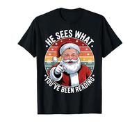 Funny Santa He Sees What You've Been Reading Retro Xmas Camiseta