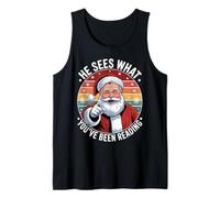 Funny Santa He Sees What You've Been Reading Retro Xmas Camiseta sin Mangas