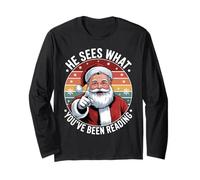 Funny Santa He Sees What You've Been Reading Retro Xmas Manga Larga