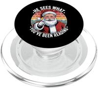 Funny Santa He Sees What You've Been Reading Retro Xmas PopSockets PopGrip para MagSafe