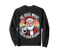 Funny Santa He Sees What You've Been Reading Retro Xmas Sudadera