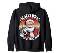 Funny Santa He Sees What You've Been Reading Retro Xmas Sudadera con Capucha