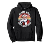 Funny Santa He Sees What You've Been Reading Retro Xmas Sudadera con Capucha