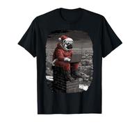 Funny Santa Pug en Chimenea con portátil Lindo Perro de Navidad Camiseta