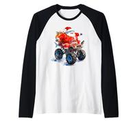 Funny Santa Shark Driving Monster Car Truck Día de Navidad Camiseta Manga Raglan