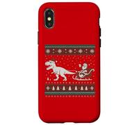 Funny Santa Sleigh Riding Dinosaur T-Rex Christmas Costume Carcasa para iPhone X/XS