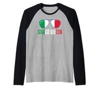 Funny Sauce Queen Italiano Diciendo Italia Bandera Cocina Nona Camiseta Manga Raglan