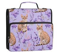 Funny Savannah Cats - Carpeta escolar de 3 anillos con cremallera y correa para el hombro y asa, fácil de llevar, cartera con cremallera para la escuela y la oficina