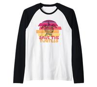 Funny Save Turtles Retro Distressed Turtle Graphic Camiseta Manga Raglan