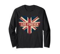 Funny Saying Live Forever Grunge con la Bandera del Reino Unido en Forma de corazón para Mujeres y Hombres Manga Larga