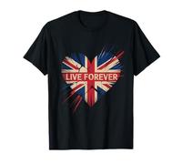 Funny Saying Live Forever Grunge con la Bandera del Reino Unido en Forma de corazón para Mujeres y Hombres Camiseta