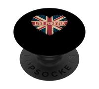 Funny Saying Live Forever Grunge con la Bandera del Reino Unido en Forma de corazón para Mujeres y Hombres PopSockets PopGrip Adhesivo