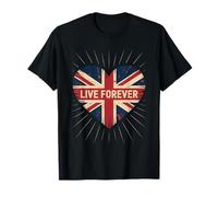 Funny Saying Live Forever Grunge con la Bandera del Reino Unido en Forma de corazón para Mujeres y Hombres Camiseta