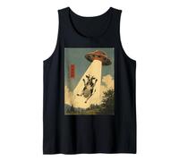 Funny Scared Cow UFO Selfie Alien Nave Espacial Granja Humor Camiseta sin Mangas