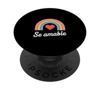 Funny Se Amable Rainbow Heart Diciendo Minimalista PopSockets PopGrip Adhesivo