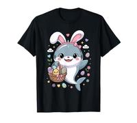 Funny Shark Easter Bunny Cute Ears Egg Basket Camiseta