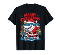 Funny Shark Santa Claus Costume Graphic Merry Christmas Camiseta