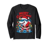 Funny Shark Santa Claus Costume Graphic Merry Christmas Manga Larga