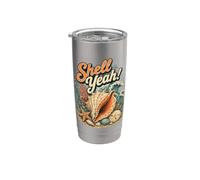 Funny Shell Yeah Beach Lifes Design, diseños veraniegos junto al mar Vaso térmico de acero inoxidable de doble pared