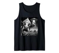 Funny Shocked Cow OVNI Secuestro Conspiración Teorías Alien Camiseta sin Mangas