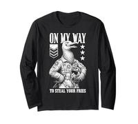 Funny Silly Seagull Fighter Pilot Bird Roba Tus Papas Fritas Manga Larga