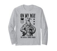 Funny Silly Seagull Fighter Pilot Bird Roba Tus Papas Fritas Manga Larga